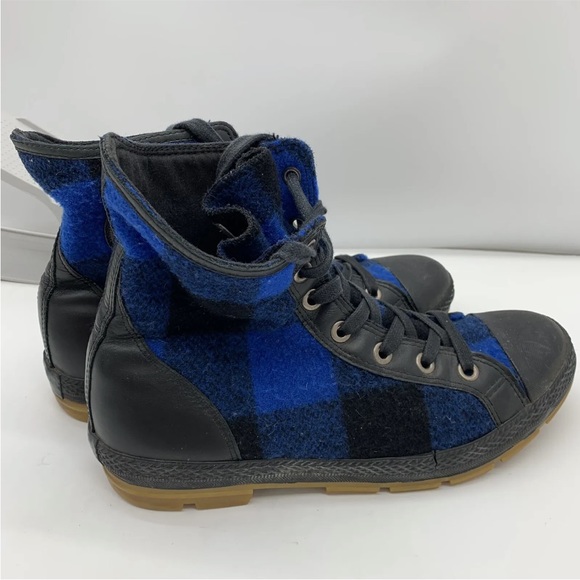 Converse All Star -Men’s Size 10.5-Plaid High Top Woolrich Sneakers -Black/Blue - Picture 5 of 16